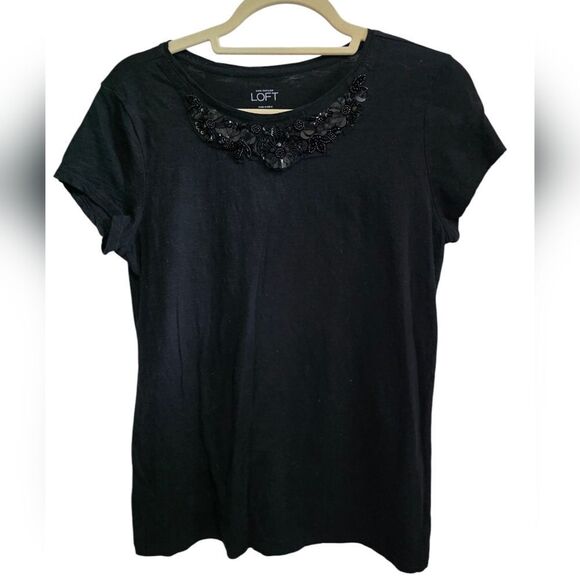LOFT Black Bead Embellished Women's Top - Picture 1 of 5